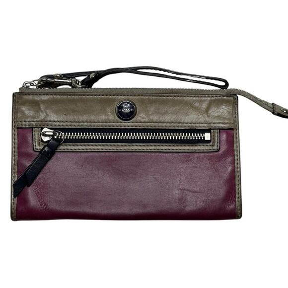 Coach Legacy Leather Zippy Wristlet Wallet Magenta Pink & Gray 7.5" Multi Slots - Picture 1 of 11